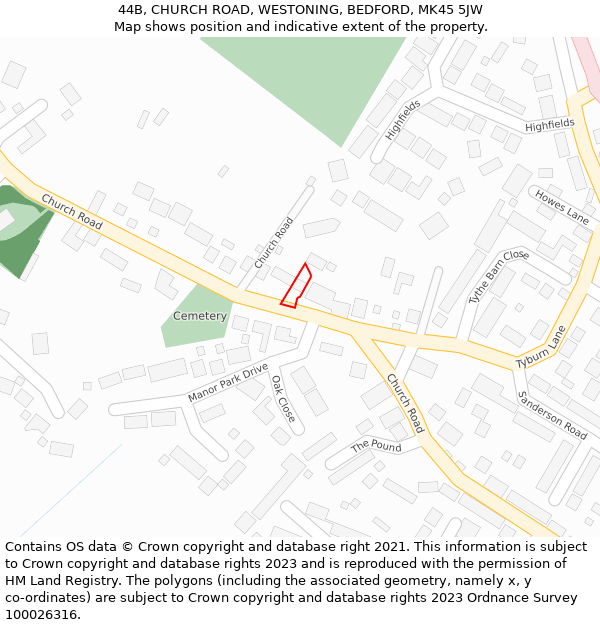 44B, CHURCH ROAD, WESTONING, BEDFORD, MK45 5JW: Location map and indicative extent of plot