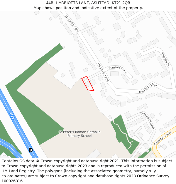 44B, HARRIOTTS LANE, ASHTEAD, KT21 2QB: Location map and indicative extent of plot