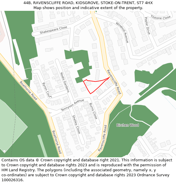 44B, RAVENSCLIFFE ROAD, KIDSGROVE, STOKE-ON-TRENT, ST7 4HX: Location map and indicative extent of plot