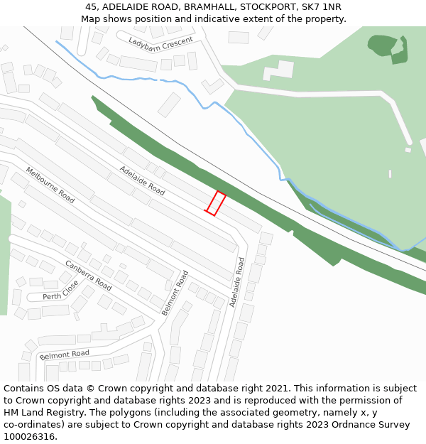 45, ADELAIDE ROAD, BRAMHALL, STOCKPORT, SK7 1NR: Location map and indicative extent of plot