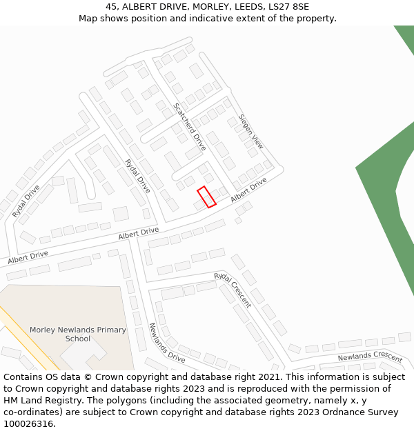 45, ALBERT DRIVE, MORLEY, LEEDS, LS27 8SE: Location map and indicative extent of plot