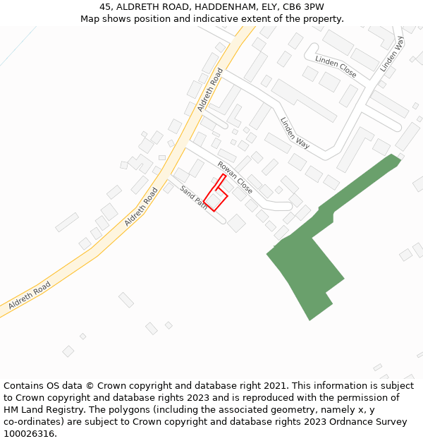 45, ALDRETH ROAD, HADDENHAM, ELY, CB6 3PW: Location map and indicative extent of plot