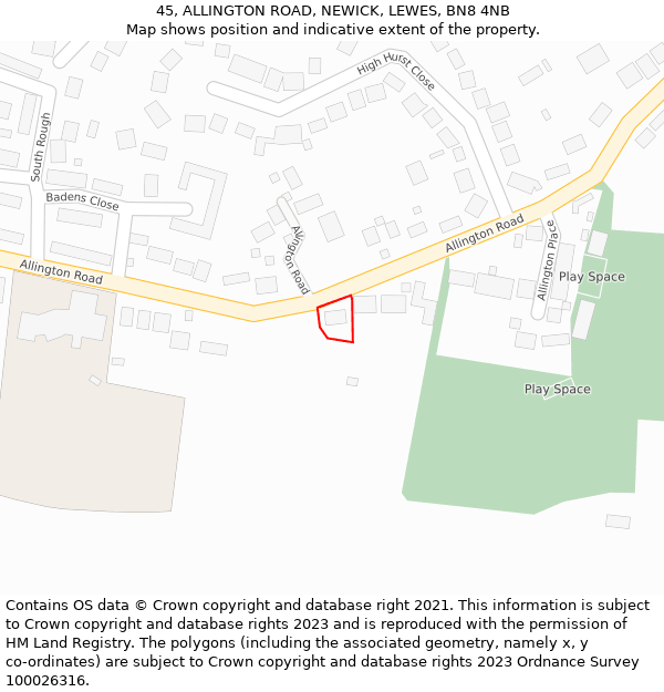 45, ALLINGTON ROAD, NEWICK, LEWES, BN8 4NB: Location map and indicative extent of plot