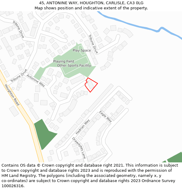 45, ANTONINE WAY, HOUGHTON, CARLISLE, CA3 0LG: Location map and indicative extent of plot