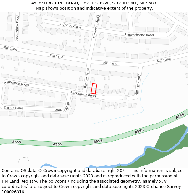 45, ASHBOURNE ROAD, HAZEL GROVE, STOCKPORT, SK7 6DY: Location map and indicative extent of plot