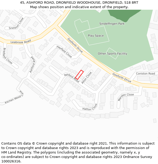 45, ASHFORD ROAD, DRONFIELD WOODHOUSE, DRONFIELD, S18 8RT: Location map and indicative extent of plot