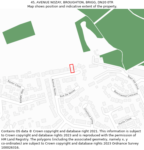 45, AVENUE NOZAY, BROUGHTON, BRIGG, DN20 0TR: Location map and indicative extent of plot