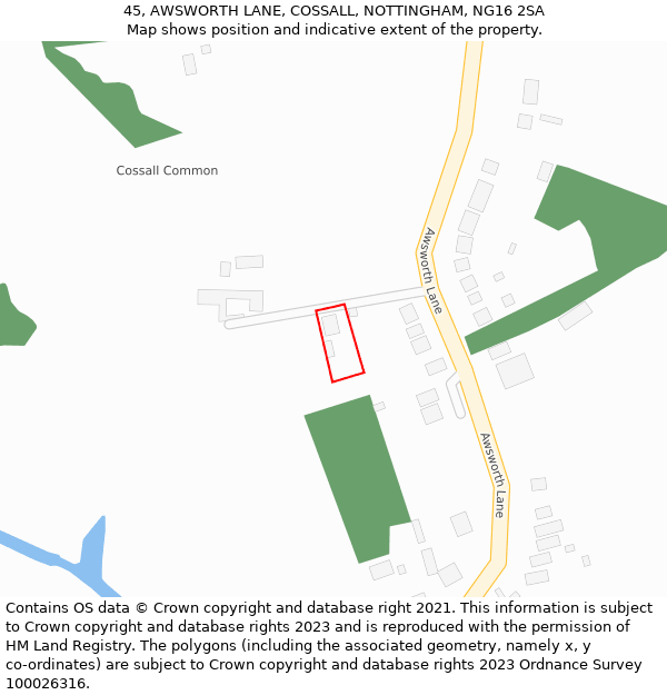 45, AWSWORTH LANE, COSSALL, NOTTINGHAM, NG16 2SA: Location map and indicative extent of plot
