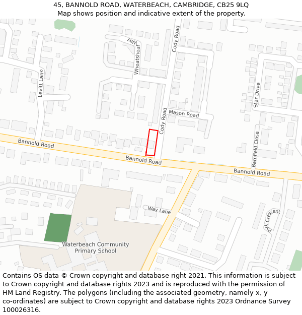 45, BANNOLD ROAD, WATERBEACH, CAMBRIDGE, CB25 9LQ: Location map and indicative extent of plot