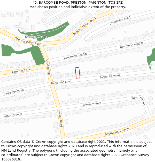 45, BARCOMBE ROAD, PRESTON, PAIGNTON, TQ3 1PZ: Location map and indicative extent of plot