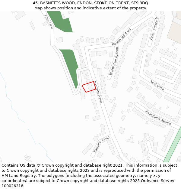 45, BASNETTS WOOD, ENDON, STOKE-ON-TRENT, ST9 9DQ: Location map and indicative extent of plot