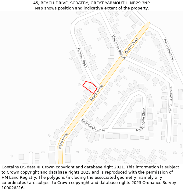 45, BEACH DRIVE, SCRATBY, GREAT YARMOUTH, NR29 3NP: Location map and indicative extent of plot