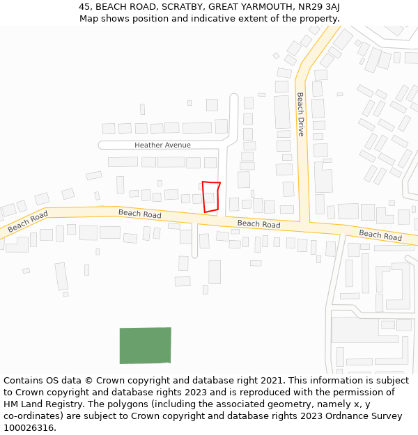 45, BEACH ROAD, SCRATBY, GREAT YARMOUTH, NR29 3AJ: Location map and indicative extent of plot