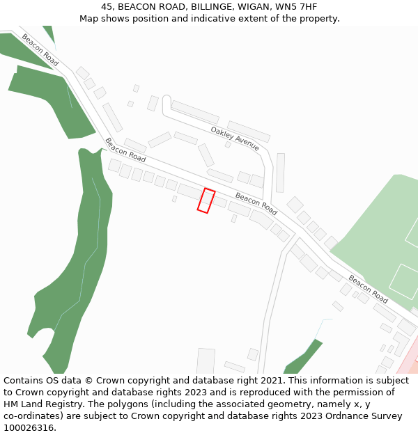 45, BEACON ROAD, BILLINGE, WIGAN, WN5 7HF: Location map and indicative extent of plot