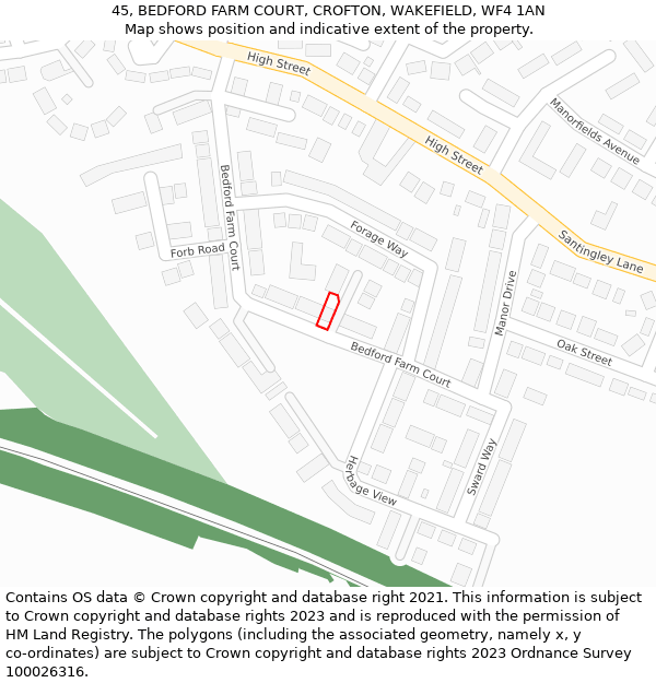 45, BEDFORD FARM COURT, CROFTON, WAKEFIELD, WF4 1AN: Location map and indicative extent of plot