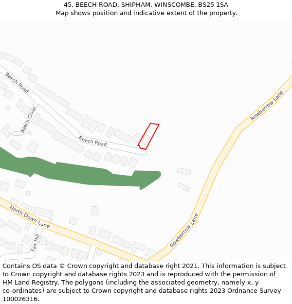 45, BEECH ROAD, SHIPHAM, WINSCOMBE, BS25 1SA: Location map and indicative extent of plot