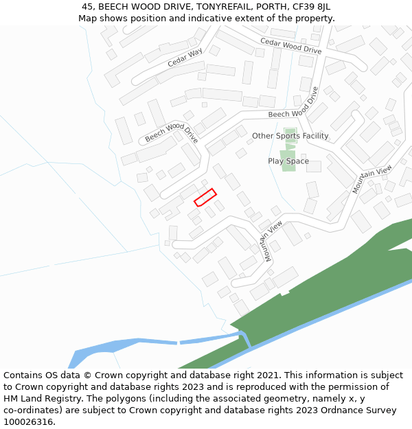 45, BEECH WOOD DRIVE, TONYREFAIL, PORTH, CF39 8JL: Location map and indicative extent of plot