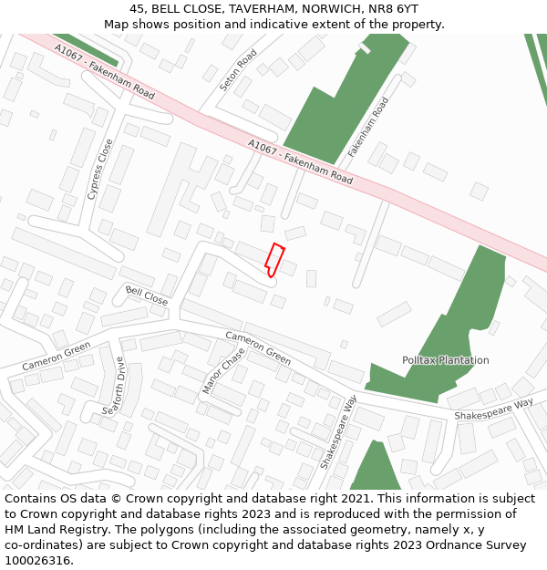 45, BELL CLOSE, TAVERHAM, NORWICH, NR8 6YT: Location map and indicative extent of plot