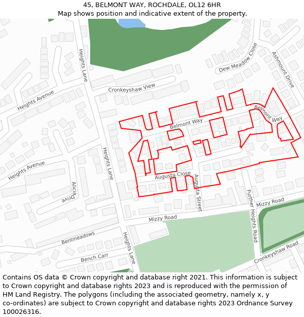 45, BELMONT WAY, ROCHDALE, OL12 6HR: Location map and indicative extent of plot