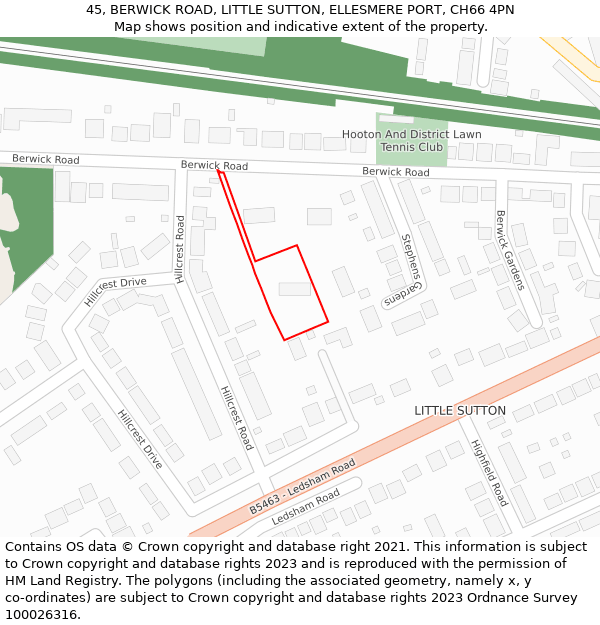 45, BERWICK ROAD, LITTLE SUTTON, ELLESMERE PORT, CH66 4PN: Location map and indicative extent of plot