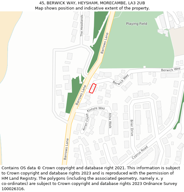 45, BERWICK WAY, HEYSHAM, MORECAMBE, LA3 2UB: Location map and indicative extent of plot