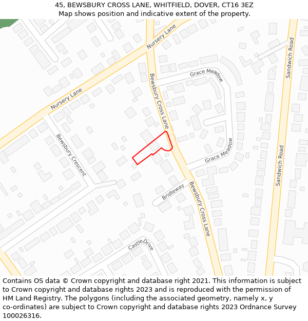 45, BEWSBURY CROSS LANE, WHITFIELD, DOVER, CT16 3EZ: Location map and indicative extent of plot
