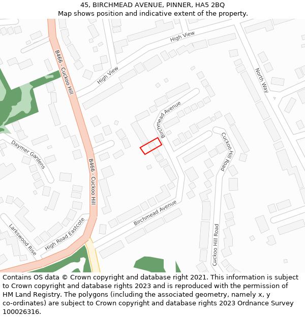 45, BIRCHMEAD AVENUE, PINNER, HA5 2BQ: Location map and indicative extent of plot