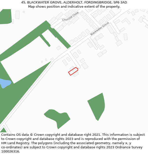 45, BLACKWATER GROVE, ALDERHOLT, FORDINGBRIDGE, SP6 3AD: Location map and indicative extent of plot