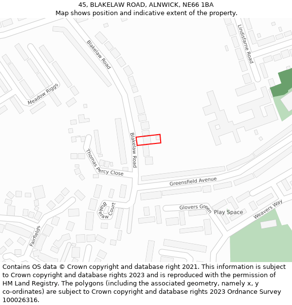 45, BLAKELAW ROAD, ALNWICK, NE66 1BA: Location map and indicative extent of plot