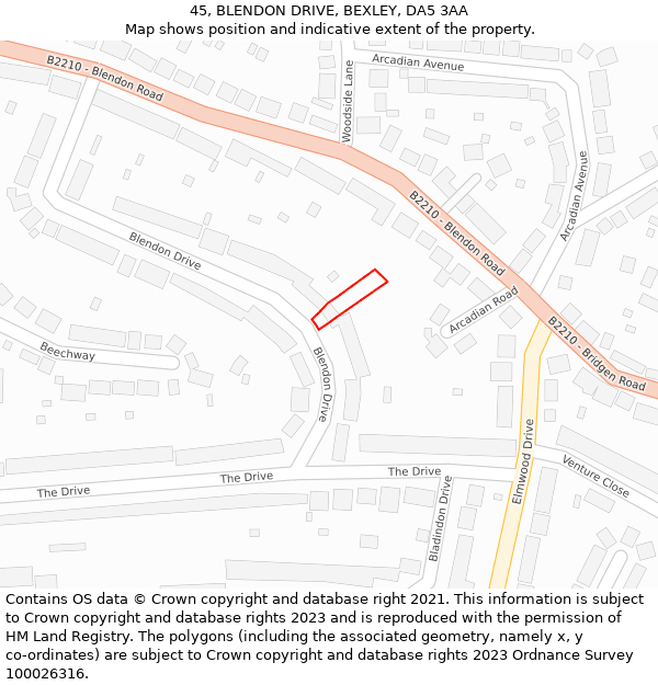 45, BLENDON DRIVE, BEXLEY, DA5 3AA: Location map and indicative extent of plot