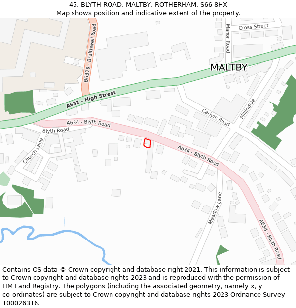 45, BLYTH ROAD, MALTBY, ROTHERHAM, S66 8HX: Location map and indicative extent of plot