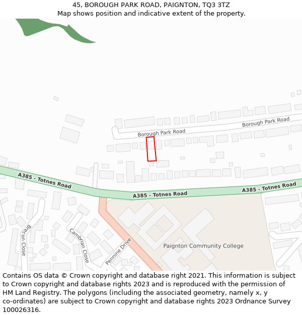 45, BOROUGH PARK ROAD, PAIGNTON, TQ3 3TZ: Location map and indicative extent of plot