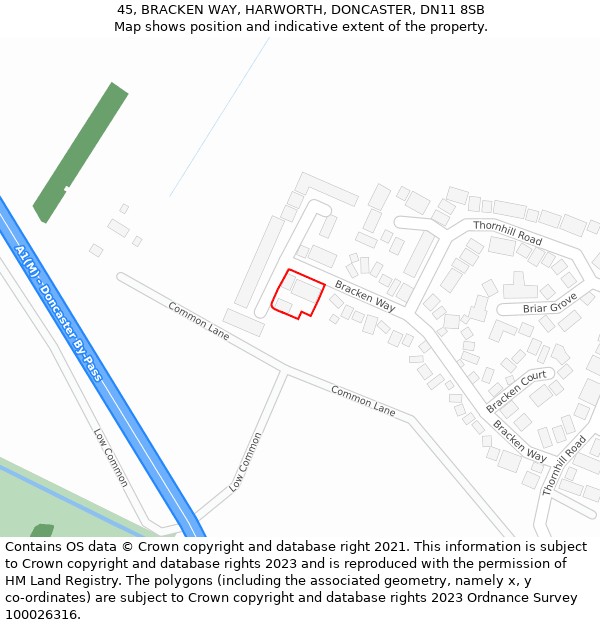 45, BRACKEN WAY, HARWORTH, DONCASTER, DN11 8SB: Location map and indicative extent of plot