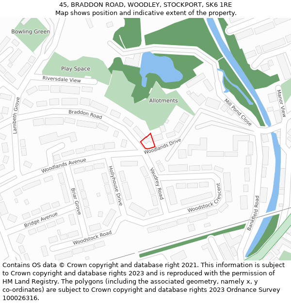 45, BRADDON ROAD, WOODLEY, STOCKPORT, SK6 1RE: Location map and indicative extent of plot