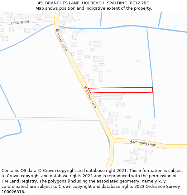 45, BRANCHES LANE, HOLBEACH, SPALDING, PE12 7BG: Location map and indicative extent of plot