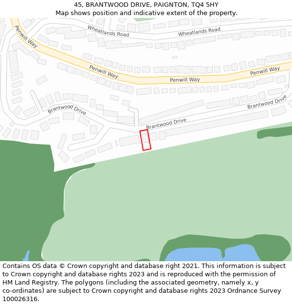 45, BRANTWOOD DRIVE, PAIGNTON, TQ4 5HY: Location map and indicative extent of plot