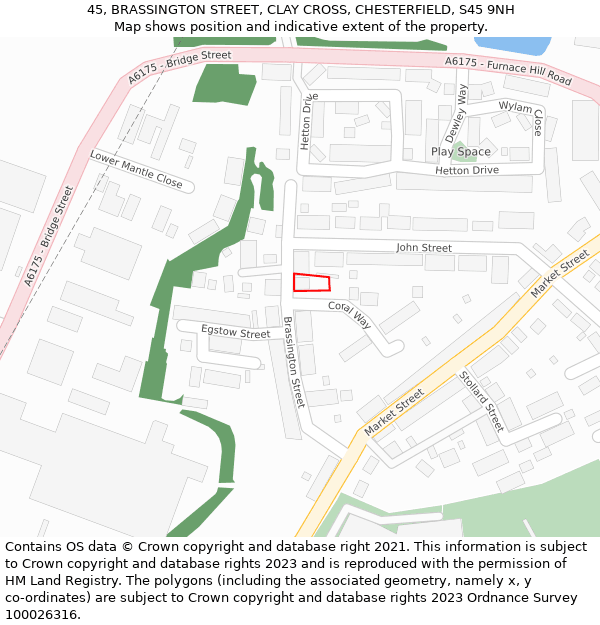 45, BRASSINGTON STREET, CLAY CROSS, CHESTERFIELD, S45 9NH: Location map and indicative extent of plot