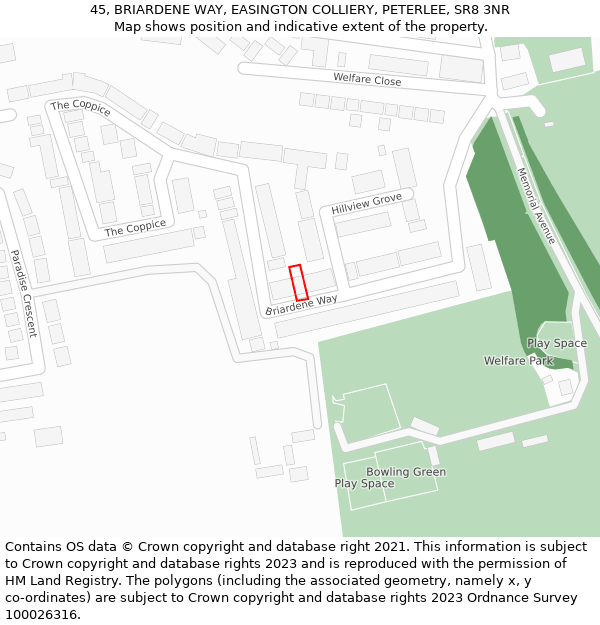 45, BRIARDENE WAY, EASINGTON COLLIERY, PETERLEE, SR8 3NR: Location map and indicative extent of plot