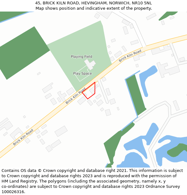 45, BRICK KILN ROAD, HEVINGHAM, NORWICH, NR10 5NL: Location map and indicative extent of plot