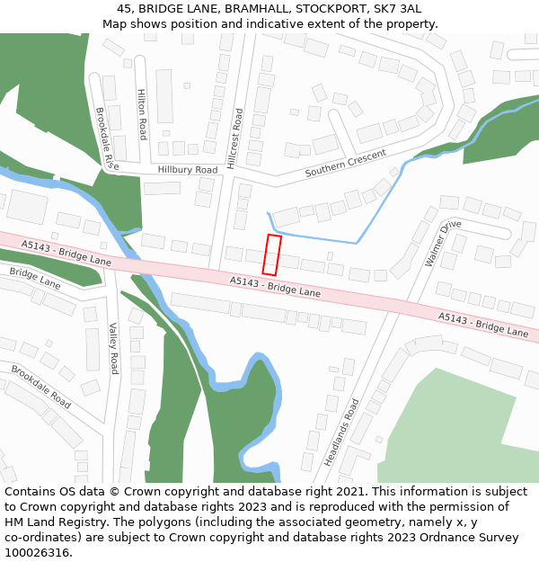 45, BRIDGE LANE, BRAMHALL, STOCKPORT, SK7 3AL: Location map and indicative extent of plot
