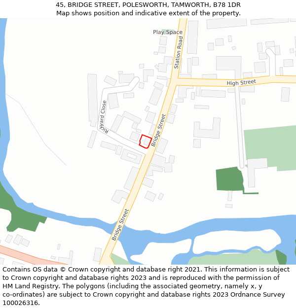 45, BRIDGE STREET, POLESWORTH, TAMWORTH, B78 1DR: Location map and indicative extent of plot