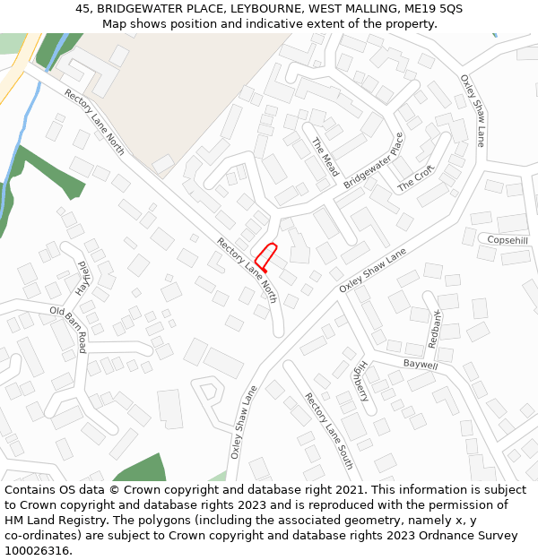 45, BRIDGEWATER PLACE, LEYBOURNE, WEST MALLING, ME19 5QS: Location map and indicative extent of plot
