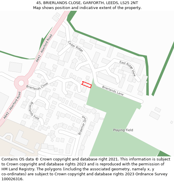 45, BRIERLANDS CLOSE, GARFORTH, LEEDS, LS25 2NT: Location map and indicative extent of plot