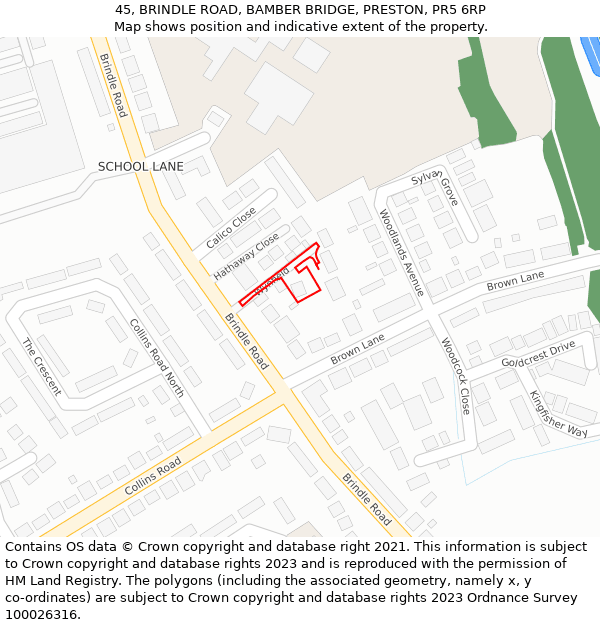 45, BRINDLE ROAD, BAMBER BRIDGE, PRESTON, PR5 6RP: Location map and indicative extent of plot