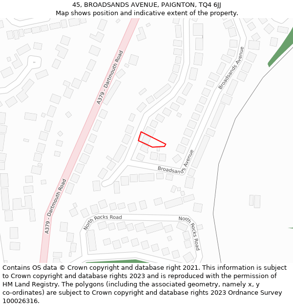 45, BROADSANDS AVENUE, PAIGNTON, TQ4 6JJ: Location map and indicative extent of plot