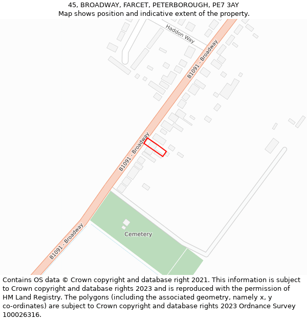 45, BROADWAY, FARCET, PETERBOROUGH, PE7 3AY: Location map and indicative extent of plot