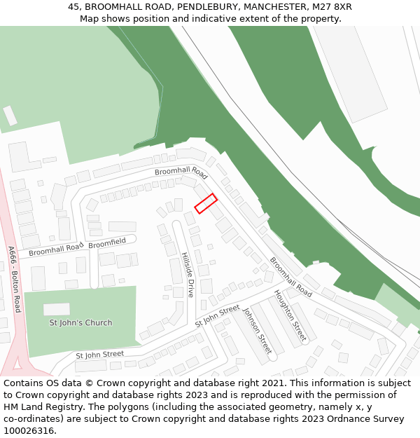 45, BROOMHALL ROAD, PENDLEBURY, MANCHESTER, M27 8XR: Location map and indicative extent of plot