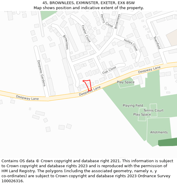 45, BROWNLEES, EXMINSTER, EXETER, EX6 8SW: Location map and indicative extent of plot