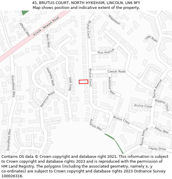 45, BRUTUS COURT, NORTH HYKEHAM, LINCOLN, LN6 9FY: Location map and indicative extent of plot