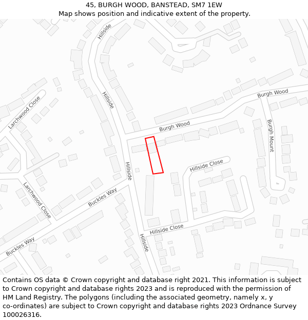 45, BURGH WOOD, BANSTEAD, SM7 1EW: Location map and indicative extent of plot